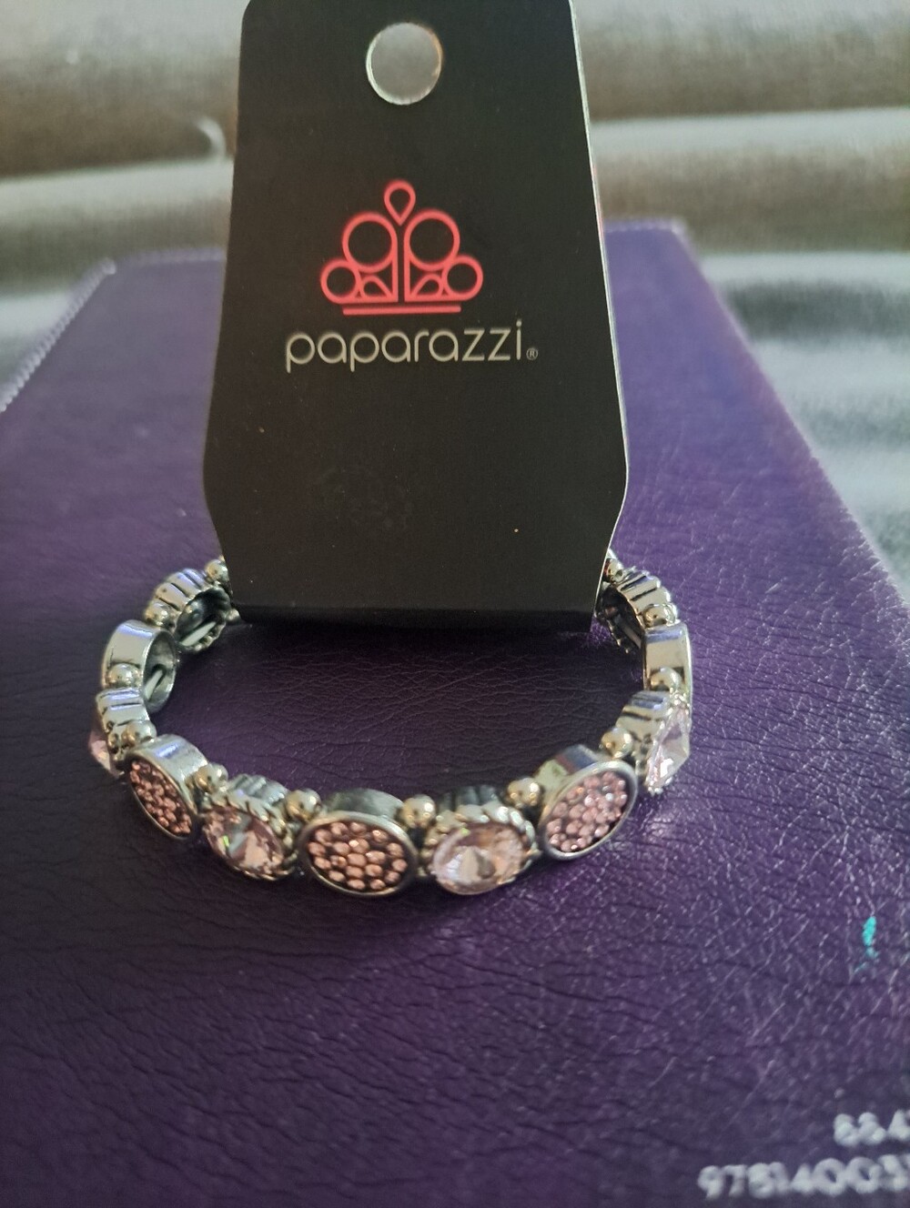 paparazzi Silver Bracelet with Pink and Clear Crystals